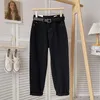 Jeans pour femmes Yitimoky Classic for Women High Waited Office Dames Black With Belt Korean Fashion 2024 Pantalon denim