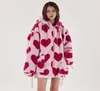 Hip hop flannel parkas Lambswool Hoodie Jackets Women Streetwear Full Print Heart Winter Harajuku Sherpa Zipper Overtize9716889