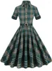 Платья для вечеринок французский стиль винтажный клетчатый принт Big Swing 1950 -х
