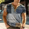 Zomerkleurblok Vintage Henley Shirts Patchwork 3D Print Mens Casual Button-Down korte mouw T-shirt Man Tees Tops Clothing 240509