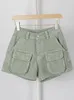 Short féminin Fashion Denim High Taist Zipper Multi flip sur les poches Army Green Cotton Tableer Summer 2024 7ab4000