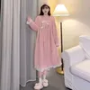 Kadınlar Robe Kış Robe Coral Kadın Gecesi Kadınlar İçin Yeni Stil Kadife Kalınlaştırılmış Nightdress Diz Qute Tatlı Rahat Sıcak