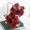 Fiori decorativi invaniti retrò seta retrò bouquet rosa bouquet ortensia peonia fiore artificiale sposa casa decorazione per matrimoni accessori fai -da -te