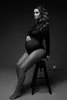 マタニティドレスマタニティフォトショートボディースーツブラックメッシュソフトファブリックボディ妊娠妊娠妊婦ストレッチレース写真撮影T240509