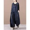 Jumpsuits femeninos Jumpsuits de mezclilla de mezclilla de gran tamaño para mujeres Playsuit de estilo coreano pantalones de piernas anchas pantalones sueltos para mujer ropa de una pieza Y240510