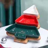 Tallrikar färg julgran keramisk snackplatta med bambuformad dessert fruktgodis