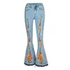 Женские джинсы Женские цветочные цветочные вышиты из бисера.