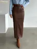Jupes Clay Bodycon Brown Pu Leather Jupe féminine 2024 Fashion haute taille de la cheville