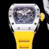 055 Schwarz Edelstahl Automatische Herren Skelett Zifferblatt Sapphire Kristall Sport Luxus Armbandwatch 5 Farben Gummigurt