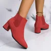 Boots Red Women's 2024 Autumn Winter Solid Simple Ladies Formal Shoes Comfortable Square Heel Suede Ankle For Women