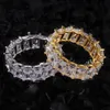 Hip Hip Sigle Row Iced Out 360 Eternity Gold Bling Rings Micro Pave Cubic Zirconia 14k Gold Poled Hip Hop Ring met geschenkdoos 204y