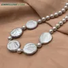 Pendants Style ethnique Gris Gris Grande Coin ronde plate et perle de 8 mm Collier de cou de perles fraîches Face pour femmes