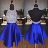 Short Homecoming Dress 2019 New Sparkly Rhinestone Sexy Backless Tail Dresses Crystal Beaded Mini Prom Party Gowns Cheap Custom Made 0510