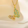 Anhänger farbenfrohe Schmetterling Edelstahl Halskette mit Zirkon 18k Gold plattiert wasserdicht nicht-tarnisch Schmuck für Frauen Mutter Tochter