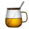 Tasses Verre à rayures japonais avec couvercle Grain vertical Cup Breakfast Breakfast Breakfar