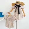 Girls Girls Summer Clothes Sisters Dress Body Floral Collar Flouffled Collar with Headband Cine Princess per 240509