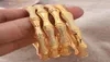 18k Ethiopian Gold Color Bangle For Women Dubai Frosted Luck Bamboo Wedding Bracelet African Arab Jewelry Middle East5045532