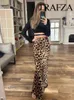 Trafza Summer Womens Silk Silk Satin Textured Leopard Print Skirt Chic High Waist Side Zipper Elegant Slim Fishtail 240508