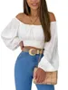 Magliette da donna Donne S Off spalla Tops a maniche lunghe Tops Solid Tie Back Back T-shirt tubo