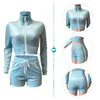 Crop Top Velvet Tracksuit Zwei -Stück -Sets Women Summer Biker Shorts Set Langarm -Seitenstreifen Slim Fit Casual Suits 240509