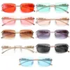 Zonnebrillen modieuze randloos rechthoekig voor vrouwen luxe ontwerper op maat gemaakte rand schaduw goud luipaard frame zakelijke bril Q240509