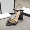 15A 2024 Classic High Heeled Sandals Party 100% Leather Women Dance Shoe Designer Sexiga klackar 10 cm Suede Lady Metal Belt Buckle Thick Heel Woman Shoes Stor storlek 35-41