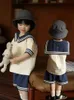 Bebek erkek ve kız giyim seti denizci yaka yumuşak pamuk moda bebek lacivert üniforma bebek giyim 240428