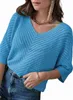 Women's Plus Size Sweaters Women's 2024 Summer and Spring Casual 3/4 Sleeves Solid Color V-Neck Loose Pullover Knitted Autumn Sweater Top Fashion top