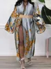 Manto de cetim de cetim de impressão floral feminina Kimono Cardigan Open Front Long Cover Ups Outerwear Robes