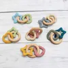 Teethers Toys 1Pc Baby Silicone Teeth Toy Pendant Bracelet Natural Wood Ring Bracelet BPA Baby Care Accessories d240509