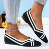 Casual Shoes 2024 Grey Women's Stripe Weave Flats Loafers Mesh Pointed Toe Slip On Flat For Woman Ballet Knit