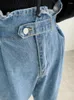 Jeans pour femmes Galcaur Patchwork Rucked Long Denim pantalon pour les femmes Bouton épissé High Splicced Polds Pantalon de crayon lâches Spring