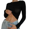 T-shirts pour femmes Print Crop Top Y2K-Girls E-Girls 90S Longue manche à manches graphiques Blouse Slim Fit Tops