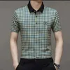 Summer Men Plaid Short Sleeve Polo Shirt Koreon Basic Streetwear Fashion Male Clothes Business Social Casual Loose Tops 2023 240429