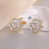 Stud -oorbellen mode bloeiende tuinië voor vrouwen meisje witte glazuur olie imitatie parel onregelmatige bloemblaadjes bloem sieraden