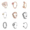 925 Silver Women Fit Pandora Ring Original Heart Crown Fashion Rings Big Rose Gold Crystal Flower Diy Rose Gold Crown 234C