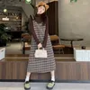 Robes de travail Femmes Spring Automne Hiver Vintage Plaid Robe globale Shirt Bottom Two Piece Set Corean Lady Tops Gest