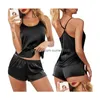 Women's Sleepwear Womens Y Lace Satin Satin Piajama Set Nightwear Sleeveless Topssshorts 2 PCs Piajama per donne Pijama Drop Delivery Dhegn