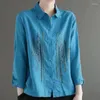 Women's Blouses 2024 Leer- en herfstseizoen Cardigan Lange mouwen Top katoenen temperament T-shirt Groothandelsprijs voor vrouwen