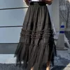Jupes Matakawa Mesh Ruffles Long jupe solide printemps d'été Sweet Korean Fashion A-line Femmes hautes Rétro Faldas Mujer