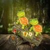 Wogoon Turtle Figurines Outdoor Decoraties, zonne -aangedreven zoete kikker gezicht schildpaddenhars standbeeld met 4 LED -lichten, tuinkunst lente herfst winter kerstdecor