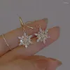 Boucles d'oreilles étalon automne et hiver mignon bijoux de Noël rose Snowflake 2024 Long Zircon Righine brillante pour femmes