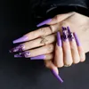 3d Purple Rose Decoration Faux Nails Gel de cercueil Extra Violets Faux Nails Appuyez sur des ongles avec la boîte 240430