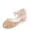 Mode New Style Girls 'Flash Diamond Plating Chain High Heel Prinzessin Leder Show Dance Blume Kinderschuhe