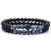 Bracelets de charme Mkendn 2pcs / ensemble Brand Sale chaude Pave Black CZ Men Bracelet 6 mm Perles en pierre avec bracelet de charme de perle d'hématite pour femmes bijoux Y240510