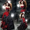 Wedding Dresses 2019 Vintage Black And Red Gothic Modest Sweetheart Ruffles Satin Lace Up Back Corset Top Ball Gown Bridal Dresses 238r