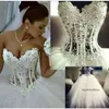 Pure baljurken lieverd parels kralen jurk gelaagde tule trouwjurken kanten applique bruidsjurk vestidos de novia 0510