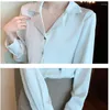 Blouses pour femmes Blanche en satin à manches longues Elegant Solid Notched Collar Shirt Automne Abricot Office Lady Tops Women Clothes Blusas