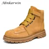 Fashion Genuine Leather Boots With Zipper For Men Women Unisex Winter Yellow Black Plus Big Size 49 50 51