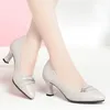 Dress Shoes 2024 Spring Autumn Fashion Shallow Mouth Pointed Rhinestone Work High Heels Female Comfortable Soft Leather Single